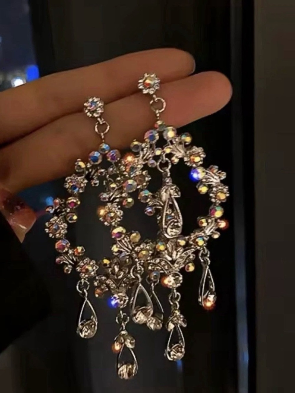 Silver Crystal Chandelier Drop Earrings - Aurora Rhinestones